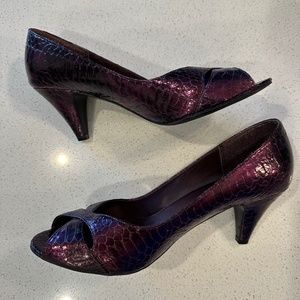 Purple Metallic Snake Embossed Heels